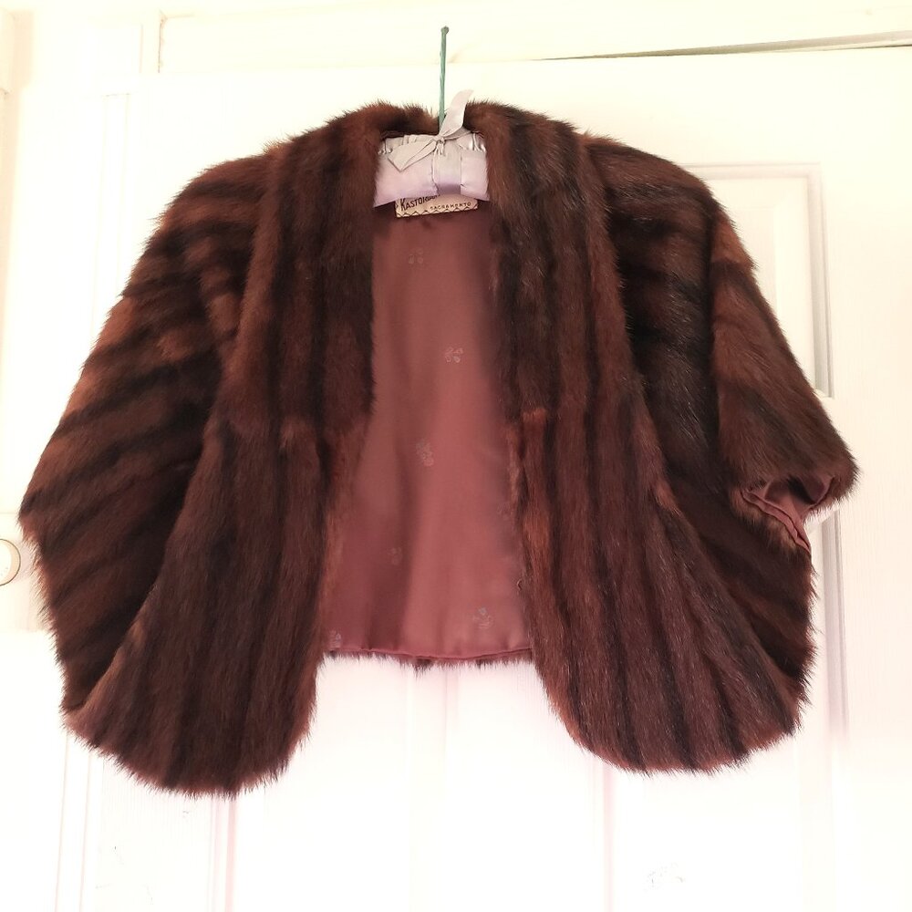 VINTAGE FUR CAPE FROM KASTORIAN FURS, SACRAMENTO, CA.